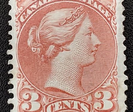Canada #37b VF Mint 1870 3c Copper Red trifle album offset