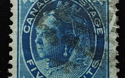 Canada #70ii F/VF Used 5c Guide Dot & Plate Scratch Variety