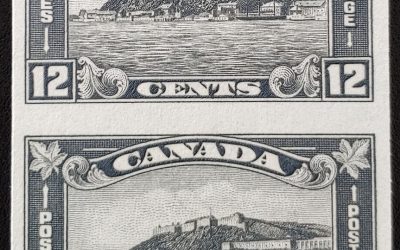Canada #174a VFNH 1930 12c Quebec Imperforate Pair, glazed gum