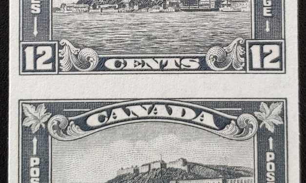 Canada #174a VFNH 1930 12c Quebec Imperforate Pair, glazed gum