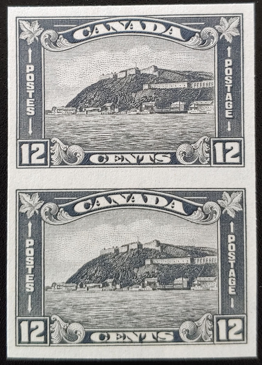 Canada #174a VFNH 1930 12c Quebec Imperforate Pair, glazed gum