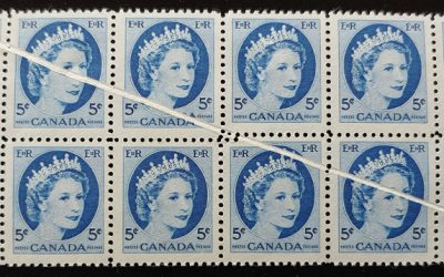 Canada #341 F/VF Never Hinged 1954 5c Pre Printing Crease Block
