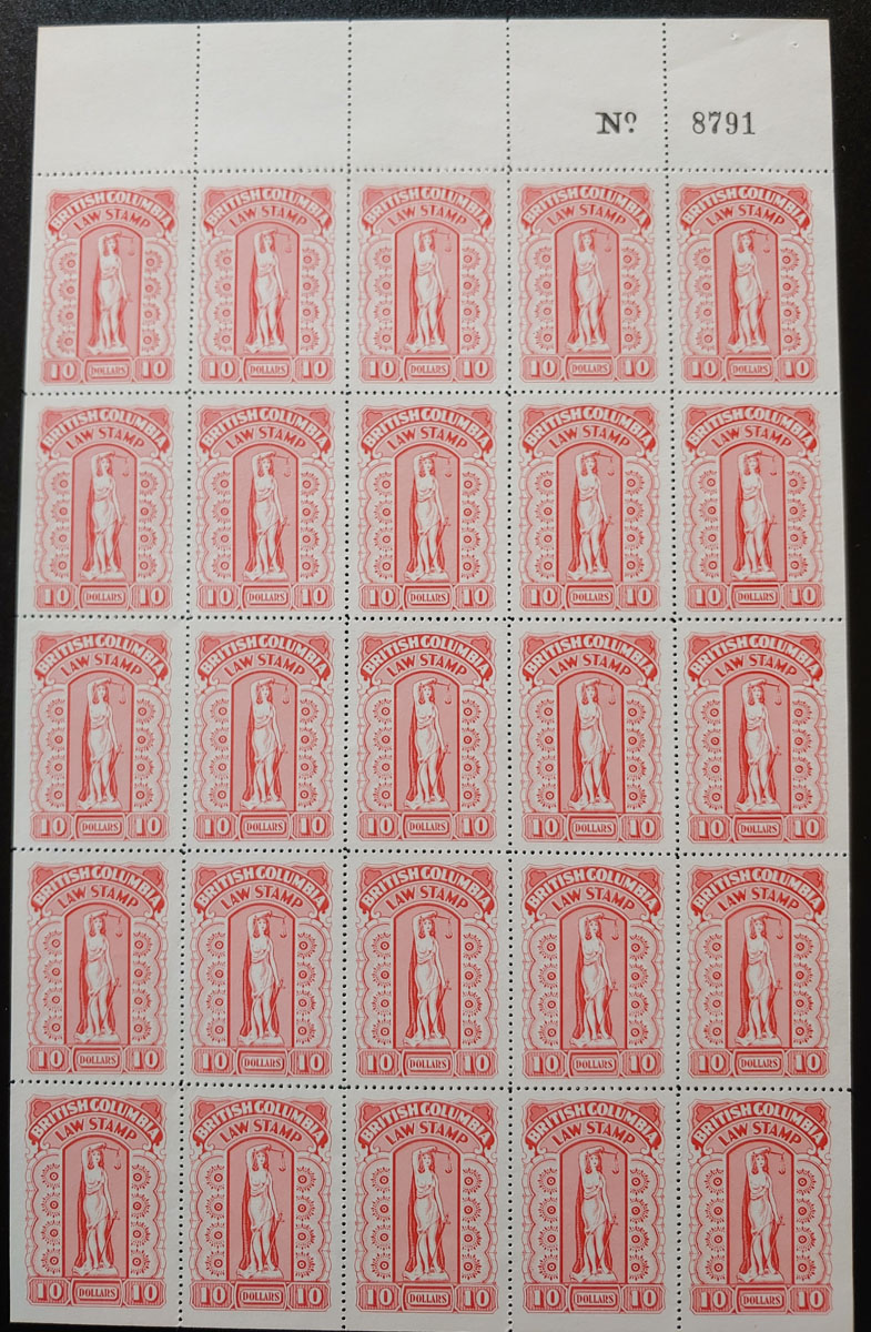 British Columbia #BCL57 VFNH Plate Sheet incl Flaw Above C $1625