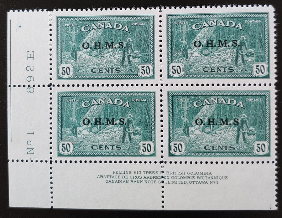 Canada #O9a VF 3 NH Mint LL Plate One No Period after S Blk $3,000