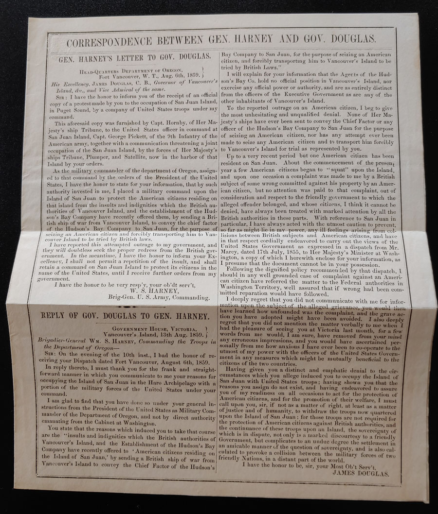 1859 Correspondence between Harney & Douglas Sht & 1872 cartoon