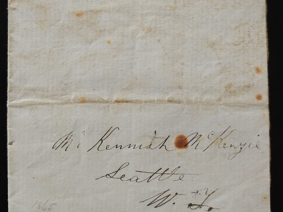 Alexander Mckenzie 1865 Victoria letter to Kenneth Mckenzie, Seattle