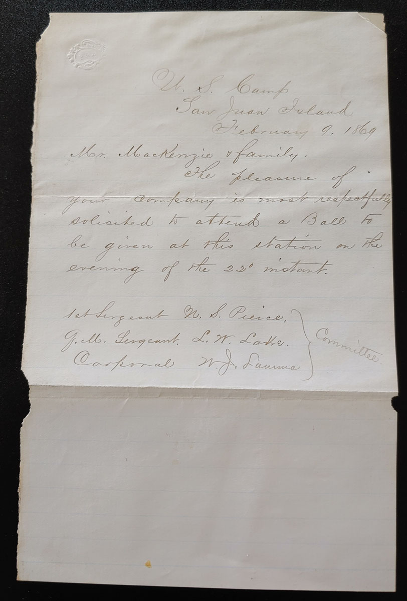 U.S. Camp 1869 Alex Mckenzie San Juan Island Ball Invitation & Cover