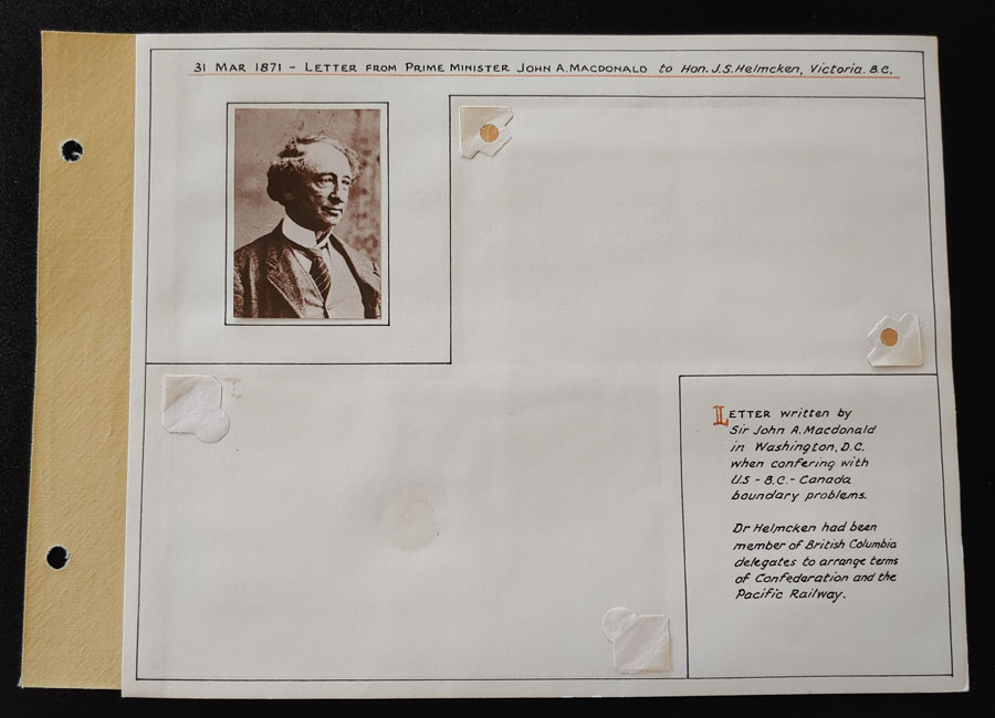1871 John A. Macdonald Treaty of Washington Cvr & letter to Helmcken