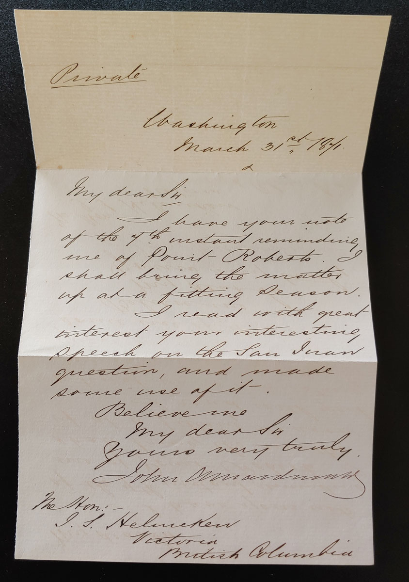 1871 John A. Macdonald Treaty of Washington Cvr & letter to Helmcken