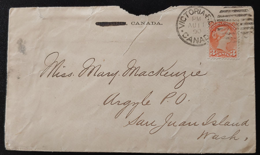 Kenneth Mckenzie 1879 & 1890 3c SQ Cover duo to San Juan Island