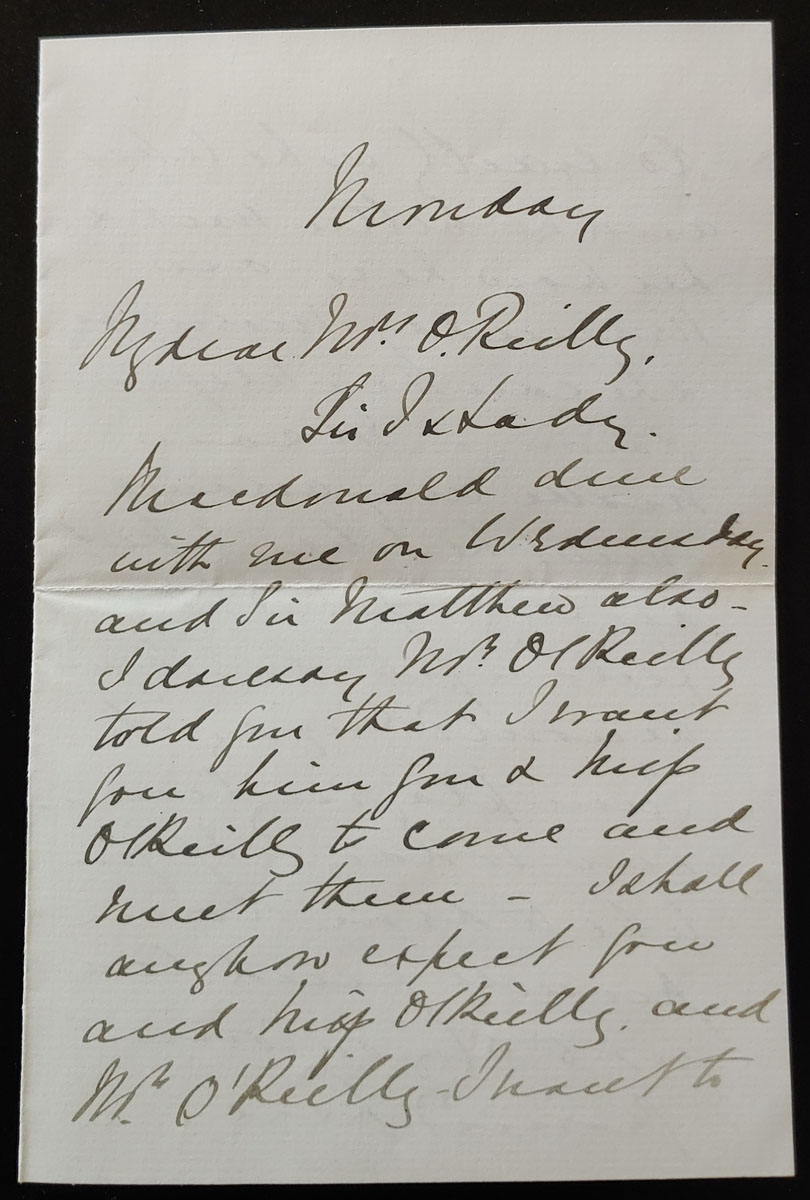 Macdonald 1886 Dinner Party Invitation to O’Reilly from Admiral