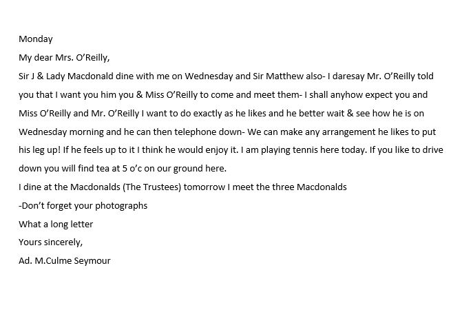 Macdonald 1886 Dinner Party Invitation to O’Reilly from Admiral