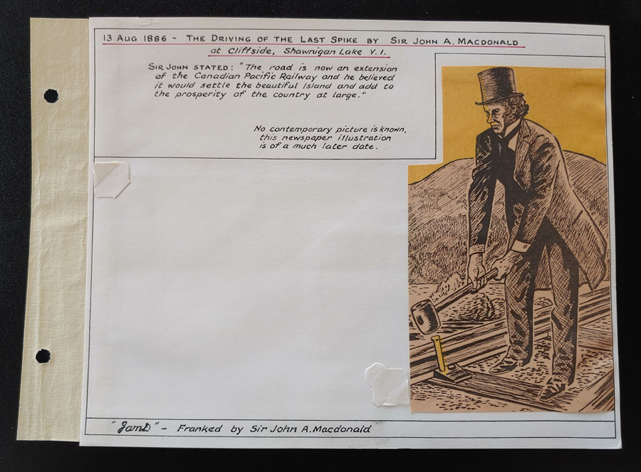 John A. Macdonald free franked 1889 Cover on Last Spike page