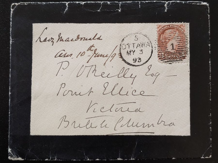 Lady Macdonald 1873 3c Mourning Cover and contents to O’Reilly