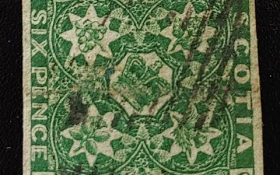 Nova Scotia #5 VF Used 1857 6d Dark Green, pencil on back
