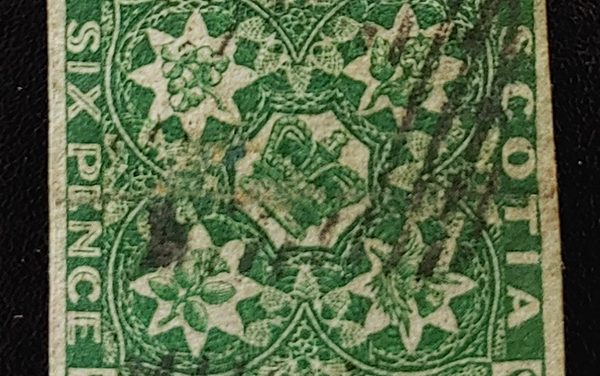 Nova Scotia #5 VF Used 1857 6d Dark Green, pencil on back