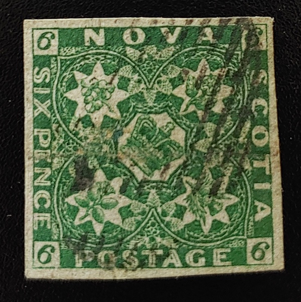 Nova Scotia #5 VF Used 1857 6d Dark Green, pencil on back $3,000