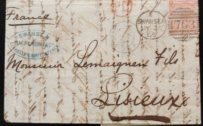 G.B. #43 26 Jy 1865 4d Plate 7 R.W. Perkins F.L.S. to France