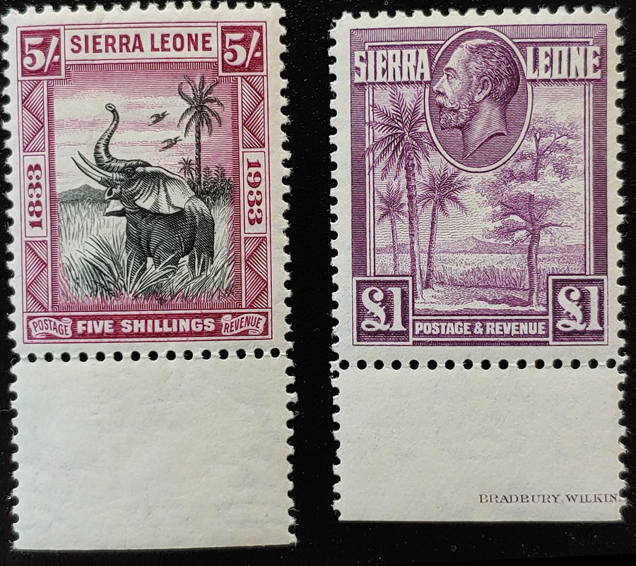 Sierra Leone #152, 163 F/VF Mint 1932/33 5/- & Pound duo US$350