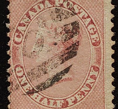 Canada #11 VG Used 1859 1/2d Rose Perforate Pence
