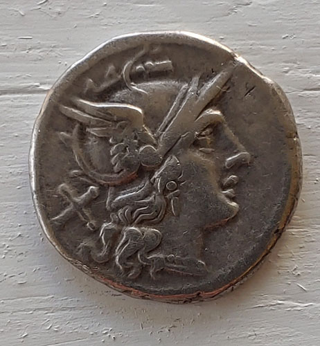 Roman Republic 209-205 BC anonymous 4gm Silver Denarius