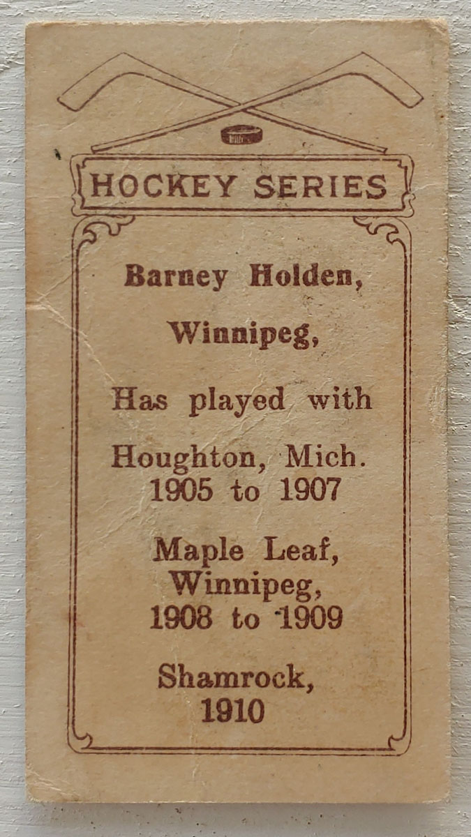 Barney Holden 1910/11 C56 VG+ #4 Rookie Hockey Card, crease