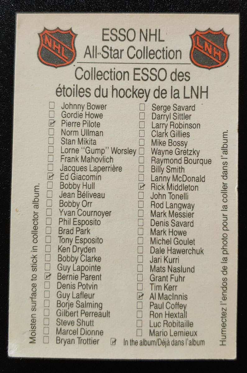 Wayne Gretzky 1988/89 Esso N.H.L. All Start Checklist card, lt bends