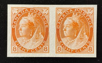 Canada #82ii VF Unused 1898 8c QV Numeral Imperforate Pair