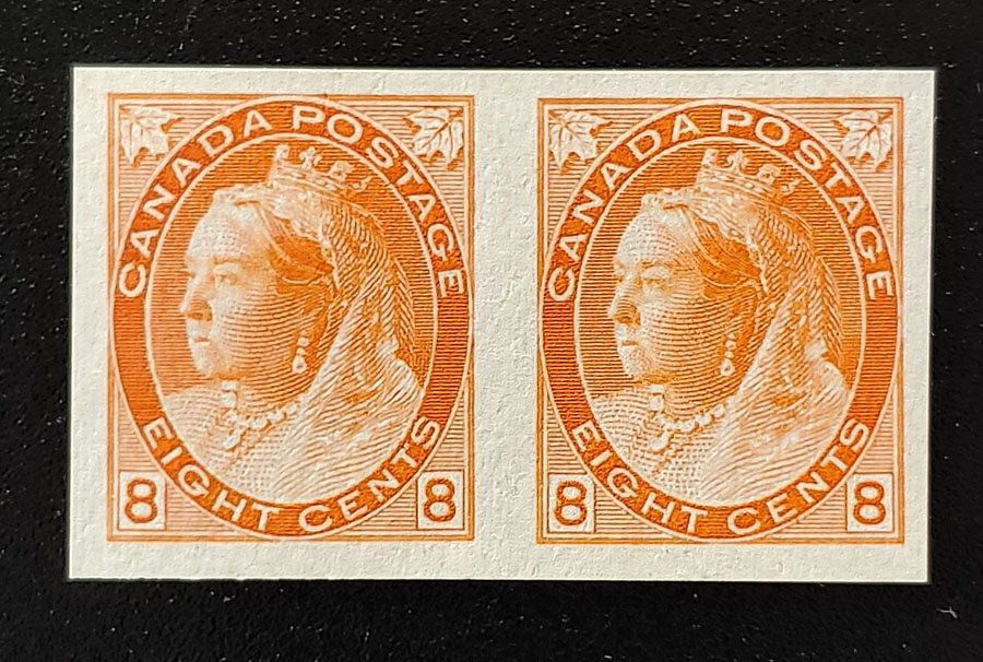 Canada #82ii VF Unused 1898 8c QV Numeral Imperforate Pair $900