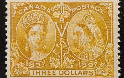 Canada #63 F/VF Unused 1897 $3 Jubilee, faint offset on back