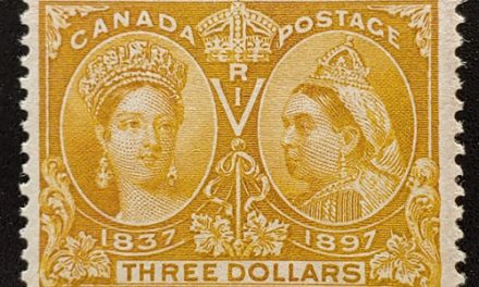 Canada #63 F/VF Unused 1897 $3 Jubilee, faint offset on back