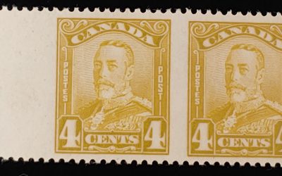 Canada #152b VF Mint 1929 4c George V Perf by Imperf Pair