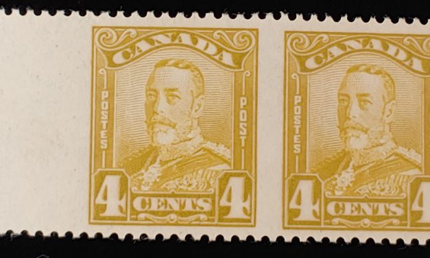 Canada #152b VF Mint 1929 4c George V Perf by Imperf Pair