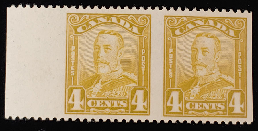 Canada #152b VF Mint 1929 4c George V Perf by Imperf Pair $150