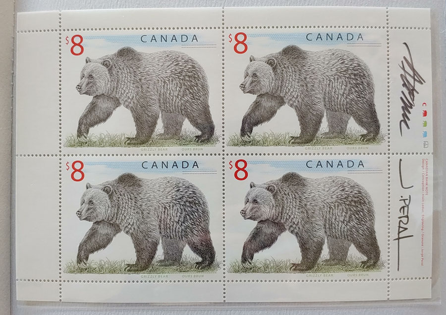 Canada Post #1694 Never Hinged artist-signed $8 Grizzly #1426/2500