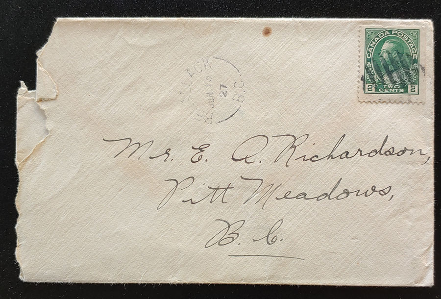 Benallack, B.C. RF E-1 12 Jun 1927 2c Admiral Cover to Pitt Meadows