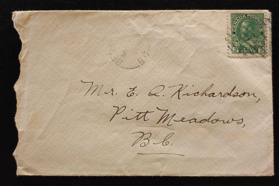 Benallack, B.C. RF E-1 6 My 1927 2c Admiral Cover to Pitt Meadows