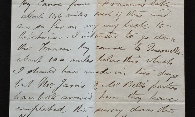 Marcus Smith Letter 7 Oct 1874 from  Fort George on the Upper Fraser