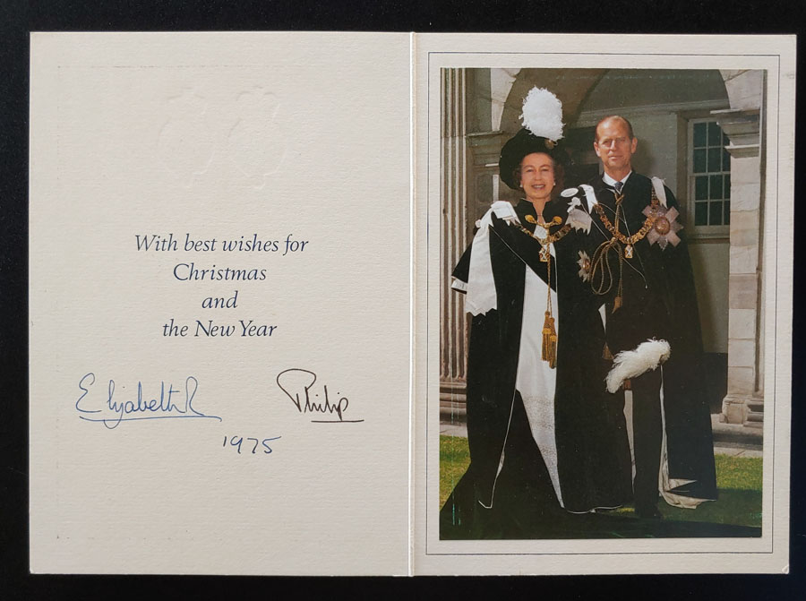 Queen Elizabeth II and Prince Philip signed 1975 Christmas Card