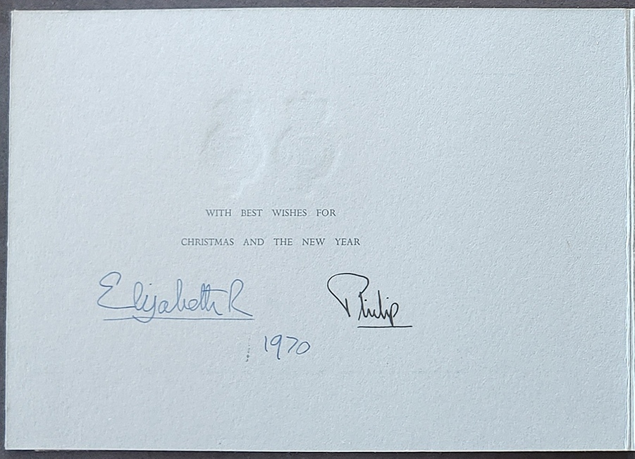 Queen Elizabeth II and Prince Philip signed 1970 Christmas Card
