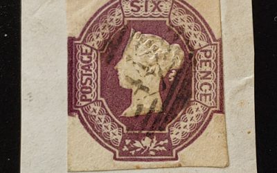 G.B. #7 Fine Used 1854 Embossed 6d on piece