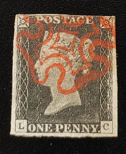 G.B. #1 Fine+ Used 1840 1d Black w/ Red M/C cancel US$375