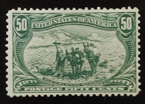 U.S.A. #291 F/VF Unused 1898 50c Western Prospector