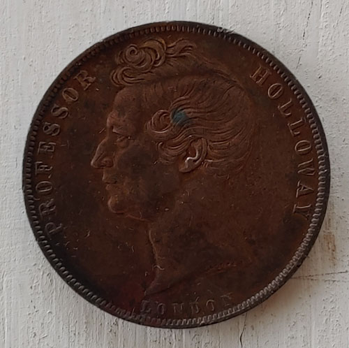 Australia VF 1858 Prof. Holloway London Penny Token, rim nicks