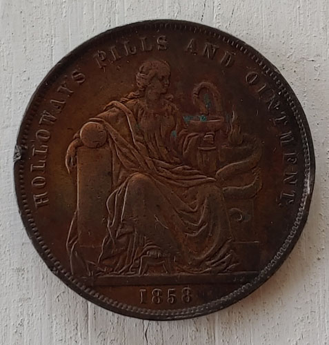 Australia VF 1858 Prof. Holloway London Penny Token, rim nicks