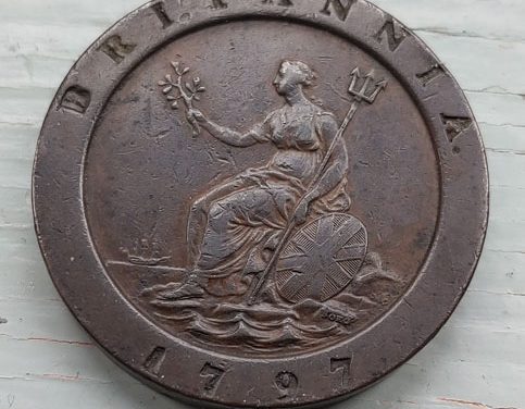 G.B. XF 1797 George III Cartwheel 2 Pence, edge test mark