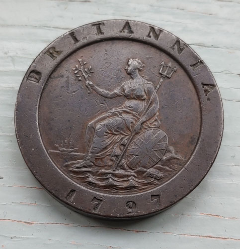 G.B. XF 1797 George III Cartwheel 2 Pence, edge test mark US$560