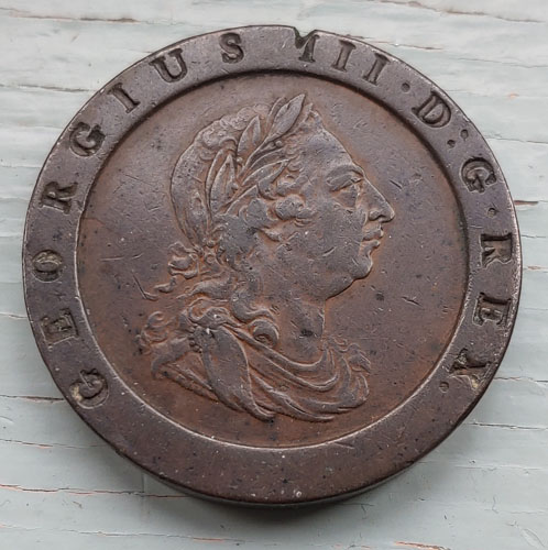 G.B. XF 1797 George III Cartwheel 2 Pence, edge test mark US$560