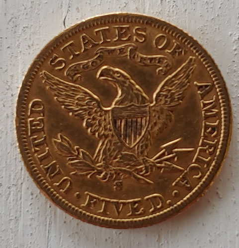 U.S.A./Colonial Canada XF 1901S Gold 5 Dollars .24187oz AGW