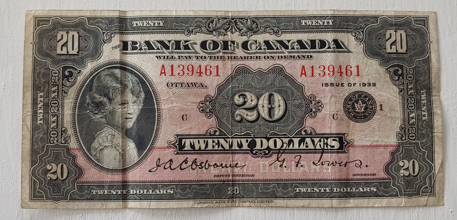 Canada #BC9b VG/F 1935 Princess Elizabeth 20 Dollars $650+
